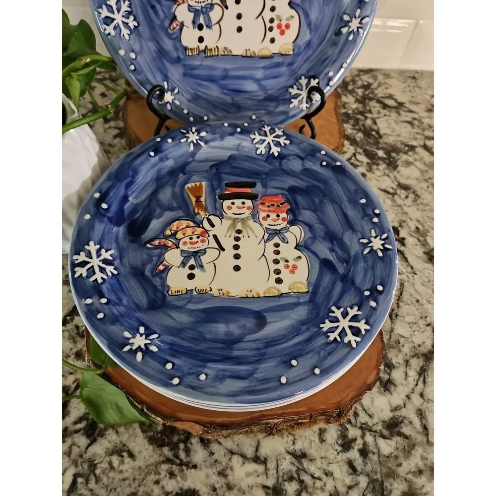 VINTAGE SNOWMAN COUPLES PLATES SET OF 5 Handpainted Tabletops Unlimited Ceramic‎
